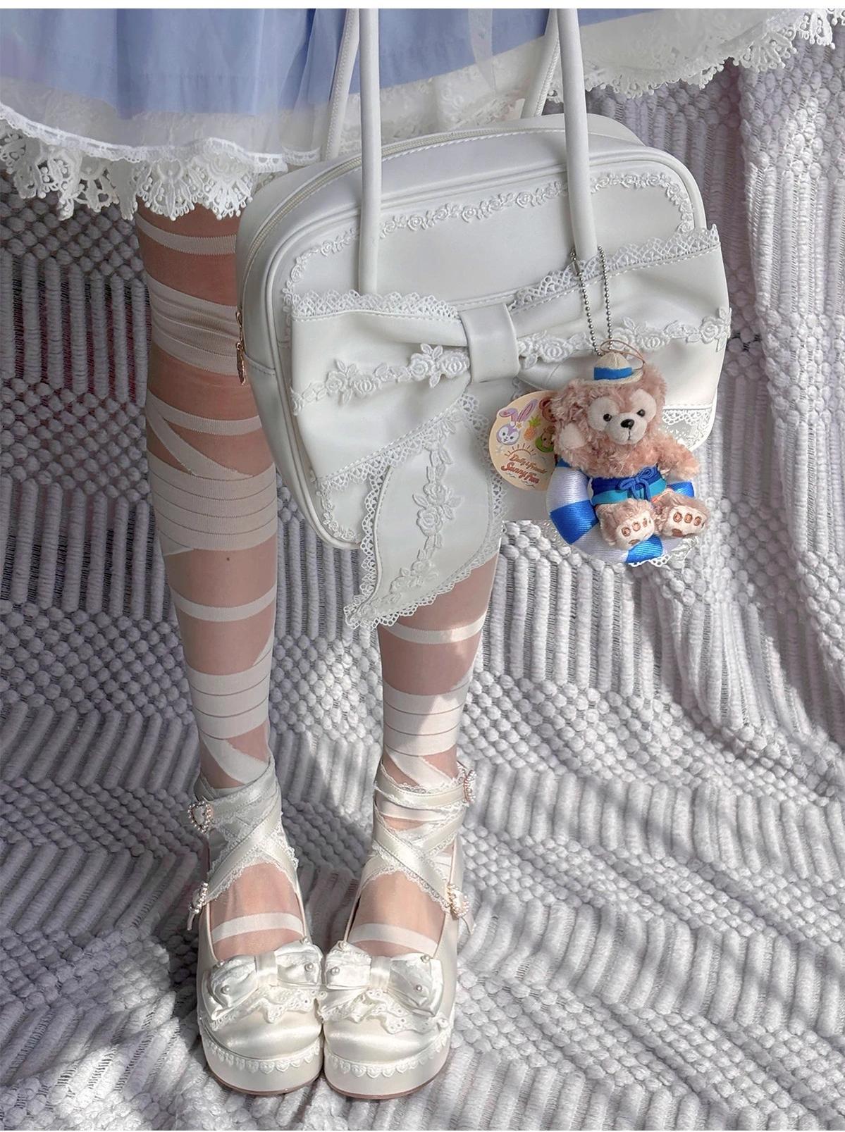 Sheep Puff - Old School Lolita Bag, Ear-Like Bow & Floral Lace