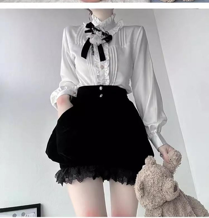 CastleToo~Erosion Heart F-Type~Ouji Lolita Suit Black Velvet Shorts and Skirt 40628:669950