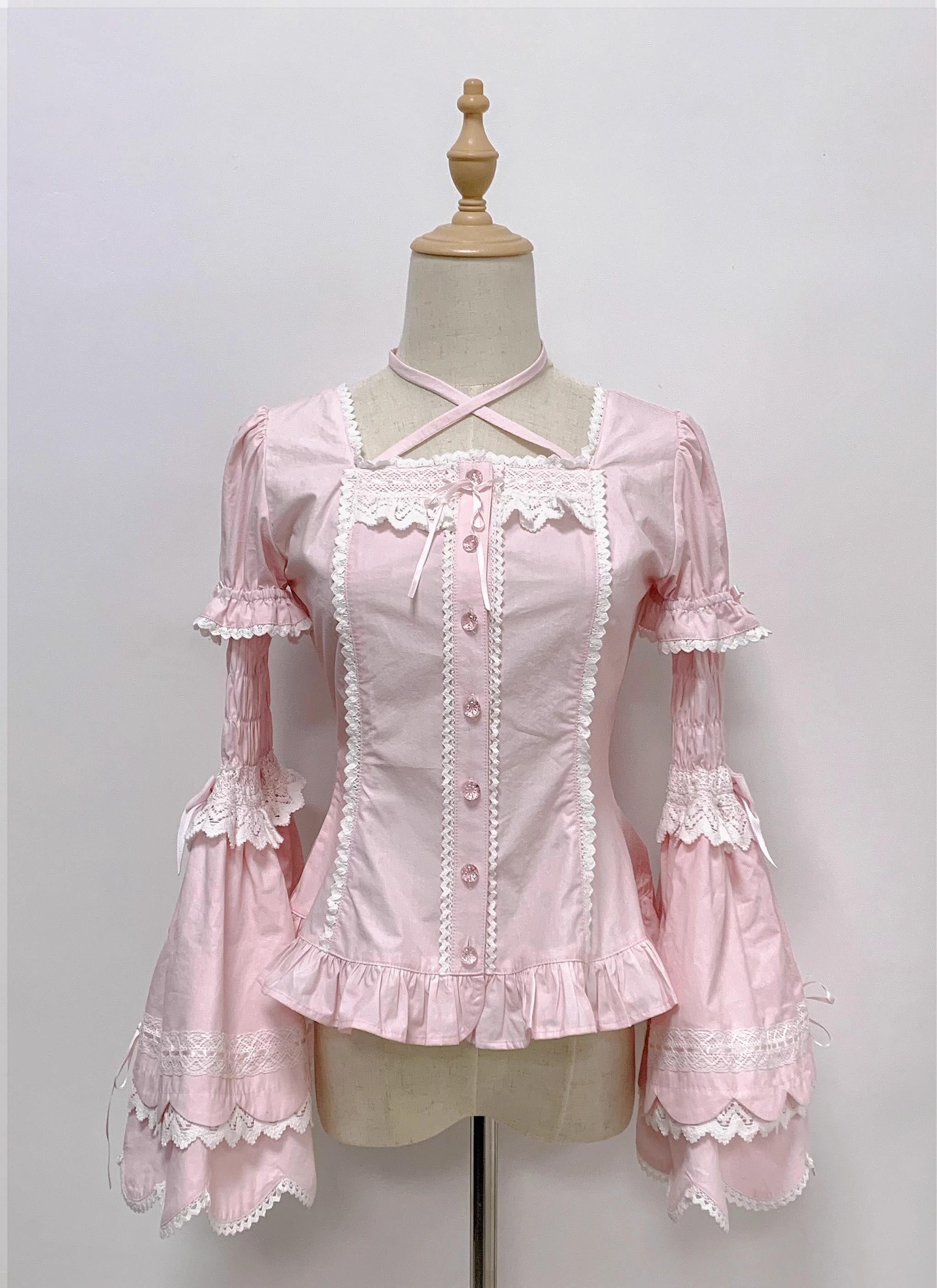 Haruhime Momoko - Cotton Old School Lolita Blouse, Cross Halter Neck