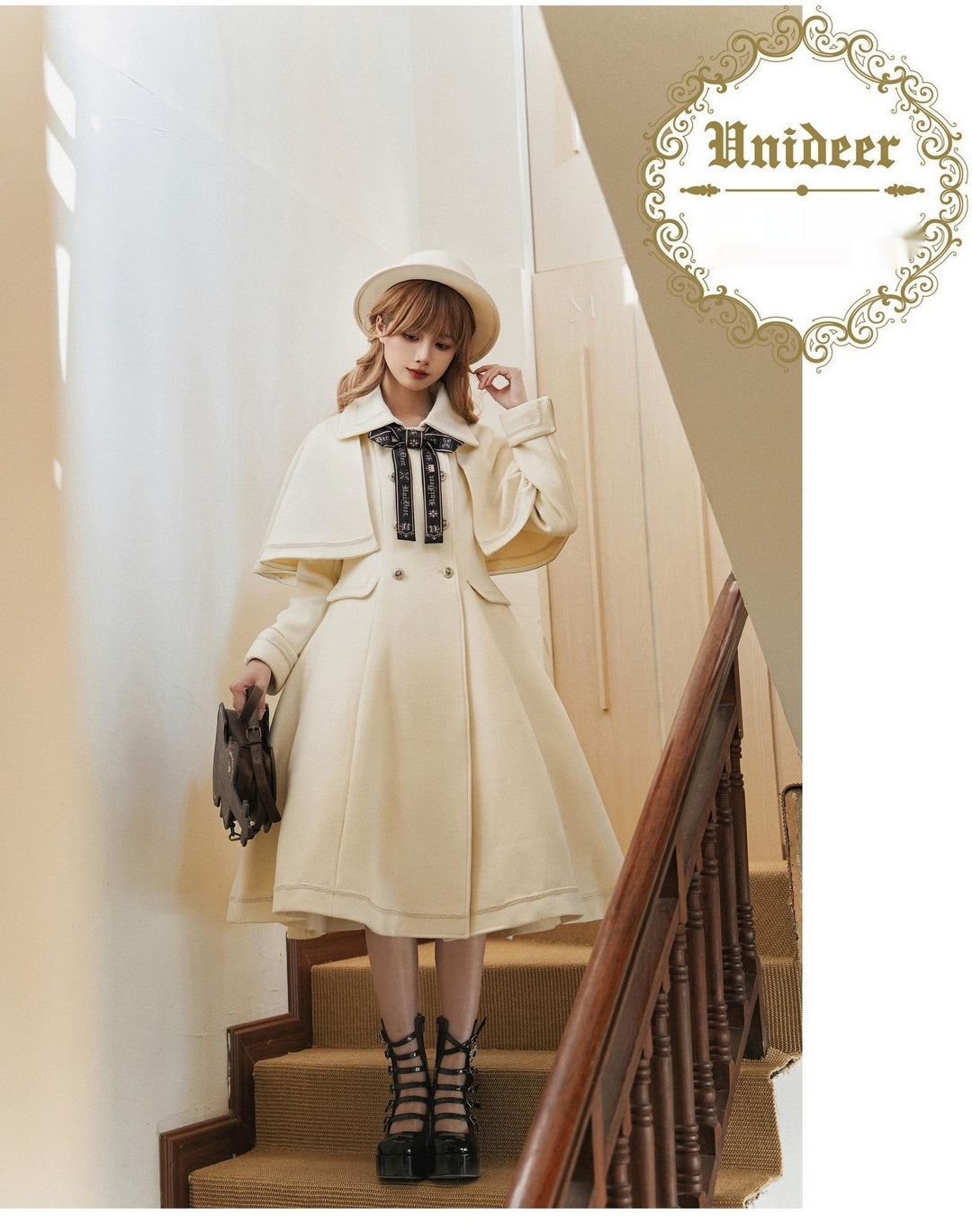 Unideer~Galaxy Traveler~Classic School Lolita Overcoat with Detachable Cape and Bow 39940:643440