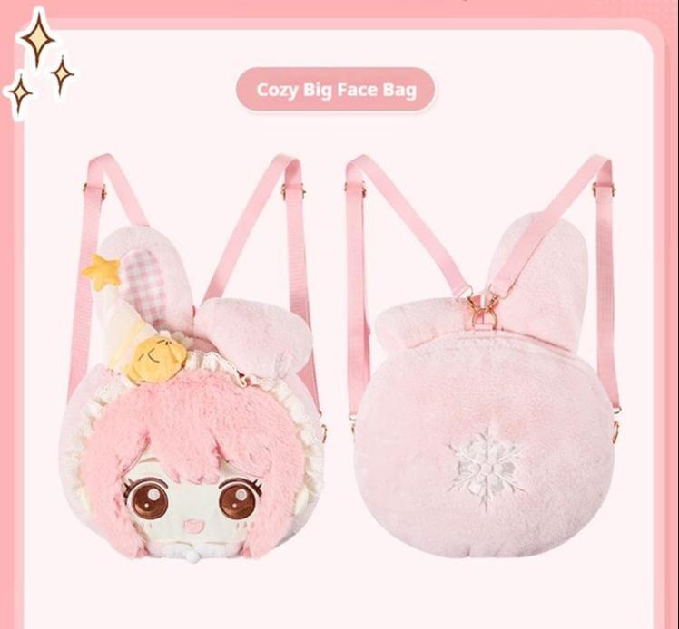 Nikki Tomorrow~Kawaii Lolita Plush Bag Cute Doll Backpack Cozy Big Face Bag - Pink F