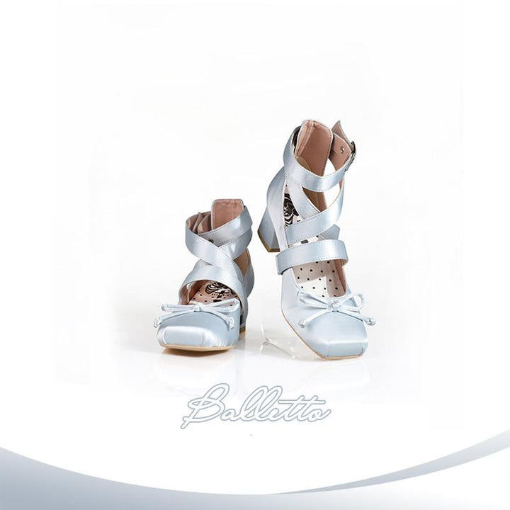 (BFM)MODO~Elegant Lolita Shoes Ballet Round-toe Mid-heel Shoes 34 blue (new version) 