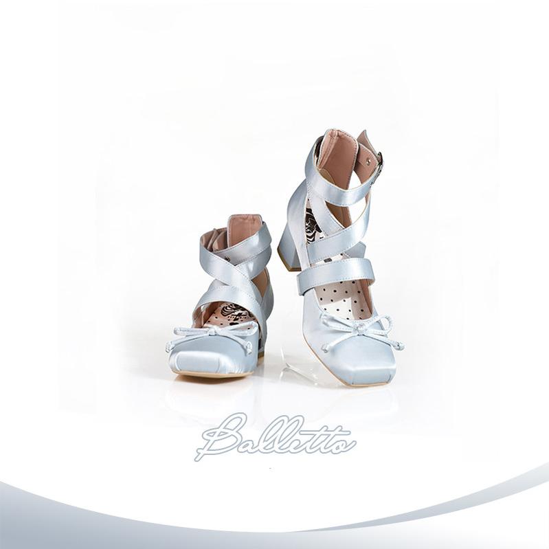 (BFM)MODO~Elegant Lolita Shoes Ballet Round-toe Mid-heel Shoes 34 blue (new version) 