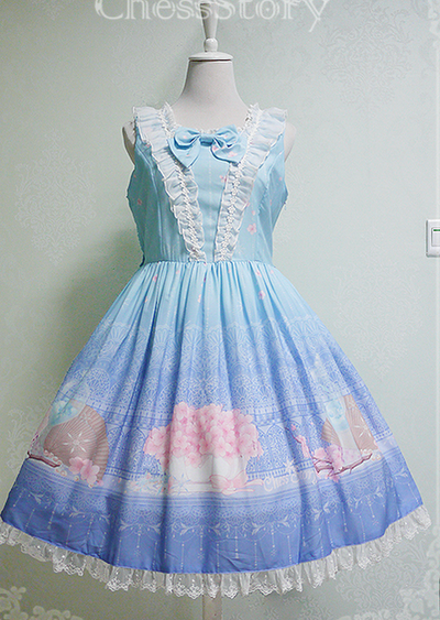 Chess Story~Peach blossom And Snow~Sweet Lolita JSK Multicolor S light blue 