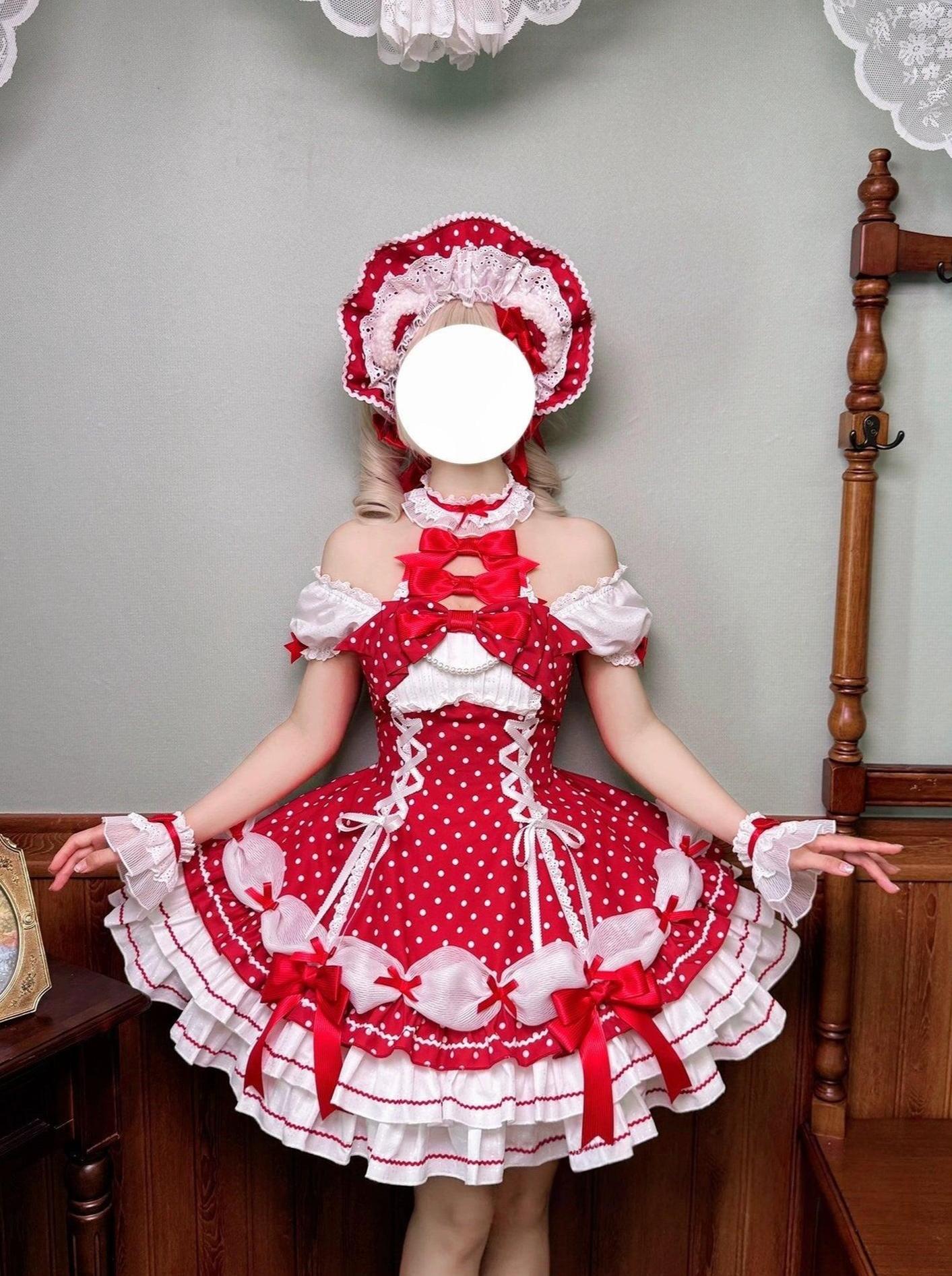 Old School Lolita Halter Neck OP Dress, Polka Dot Accent 43701:828142