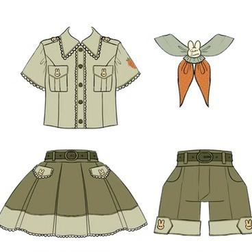 Steamed stuffed pig~Bunny Trip~Ouji Lolita Green Cute Suits XS full set (tie+ two balls+ belt,+shirt+shorts+skirt) 