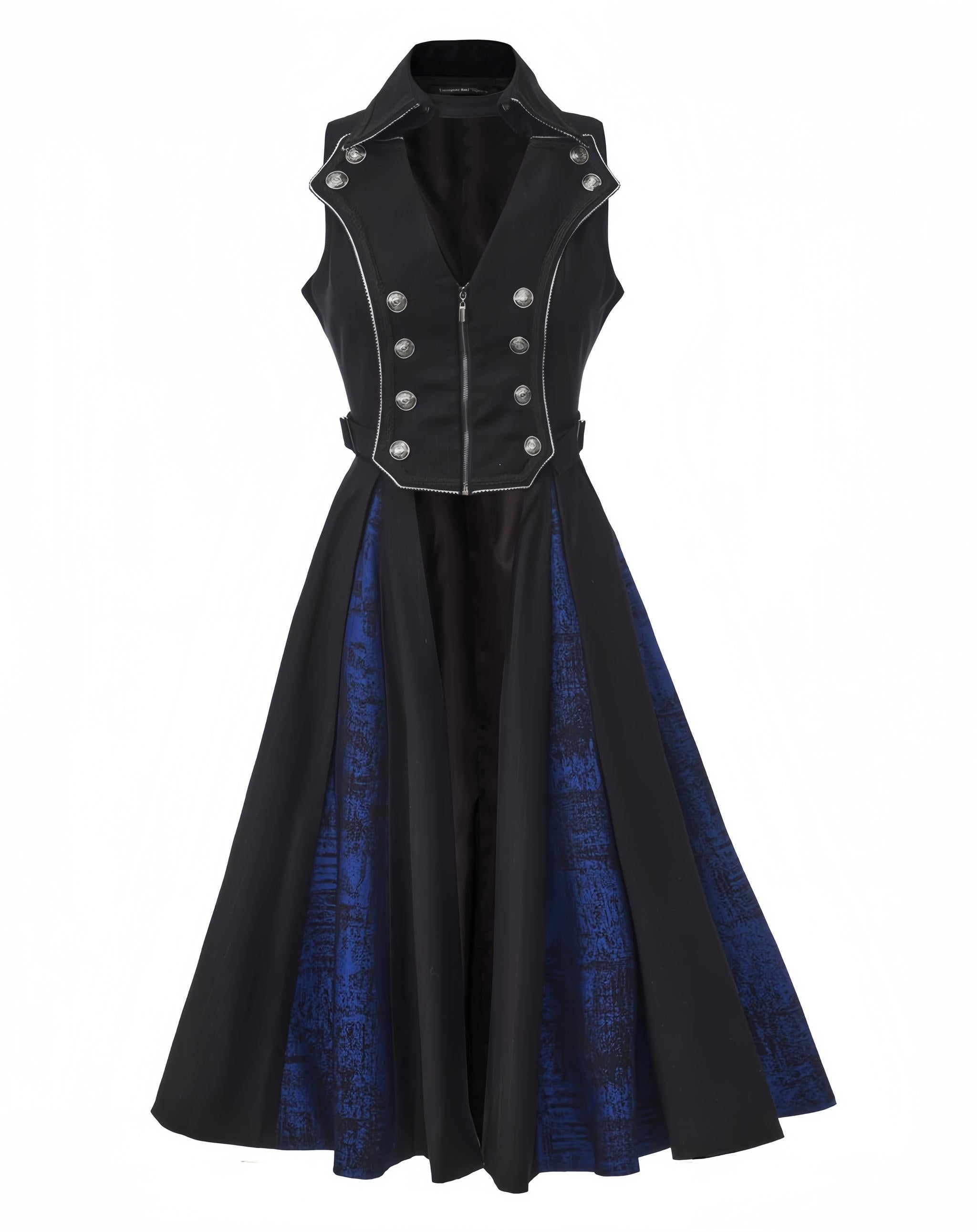 Timeless Silence Mystery - Sleeveless Ouji Lolita Coat, High-Low Hem Blue and Black S