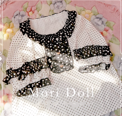 Mori Doll~Strawberry Jam~Sweet Dot Print Short Sleeve Shirt Multicolors M black( a type) 