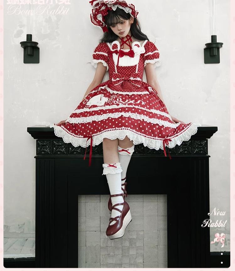 Mademoiselle Pearl~Bow Bunny~IP Collab Sweet Lolita OP Dress Bow JSK OP 38022:578684