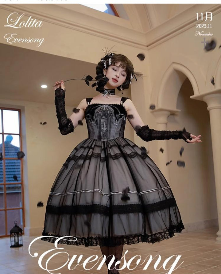 Mademoiselle Pearl~Winter Evening Prayer~Gothic Lolita Jumper Dress Embroidered Candlestick OP Dress   