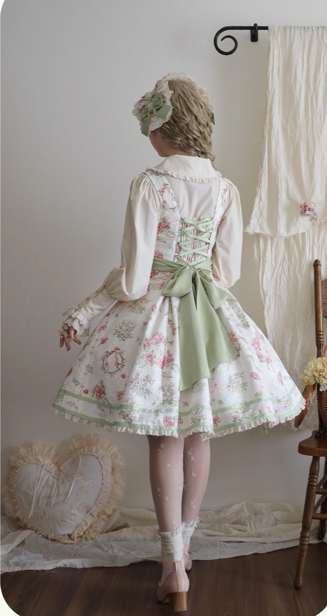 Hydrangea Tea Party - Classic Lolita Bust Supporting JSK, Mutton Sleeve Shirt