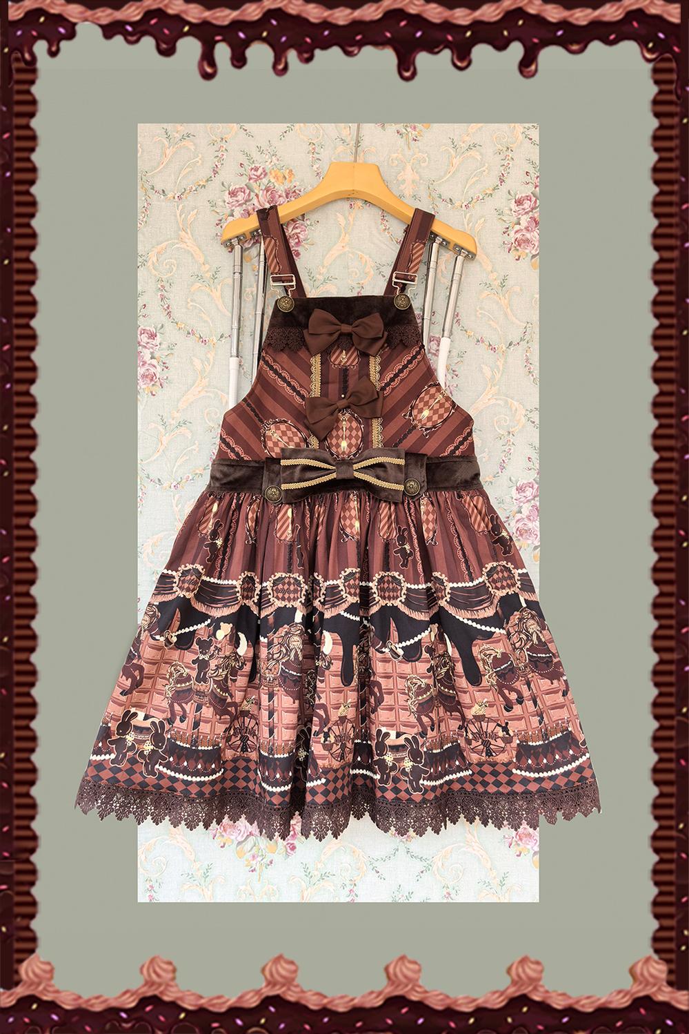 Infanta - Chocolate Carousel - Kawaii Lolita Salopette Dress Set Coffee Color Salopette (in stock) S