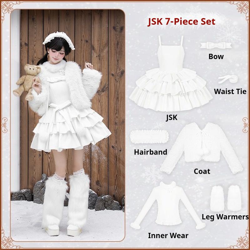With PUJI - White Choco - Winter Kawaii Lolita JSK Dress Set, Fluffy Accents (L M S) 44246:801101