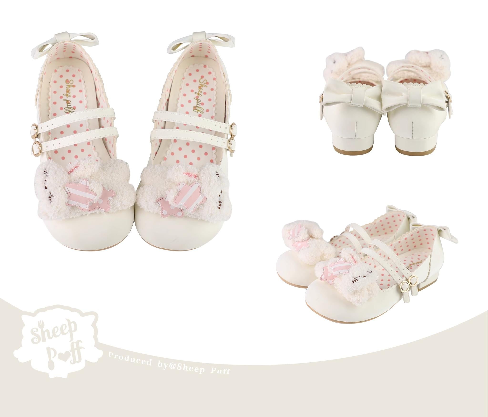 Sheep Puff - Mimitty Rabbit - Kawaii Lolita Low Heel Shoes Plush Bunny Spring Lolita Shoes White 34