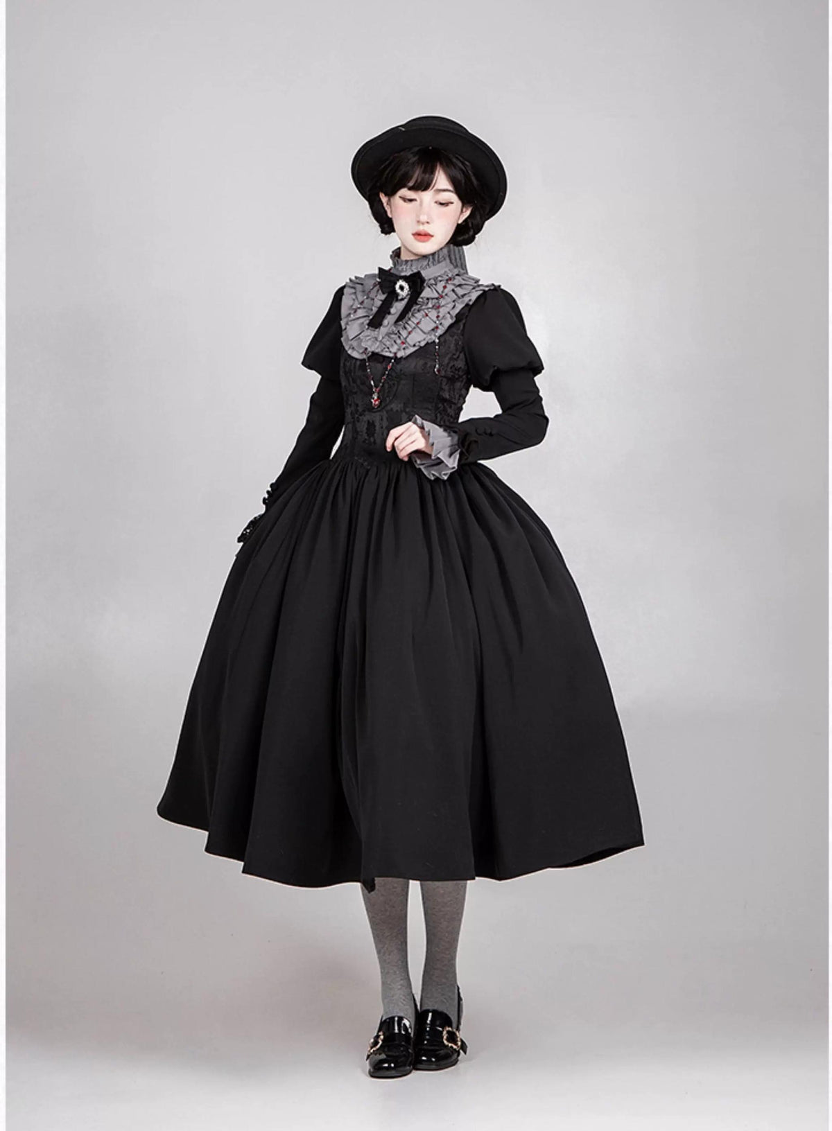 Old Covenant - Classic Lolita Jacquard OP Dress, Petal-Shaped Boned Waist
