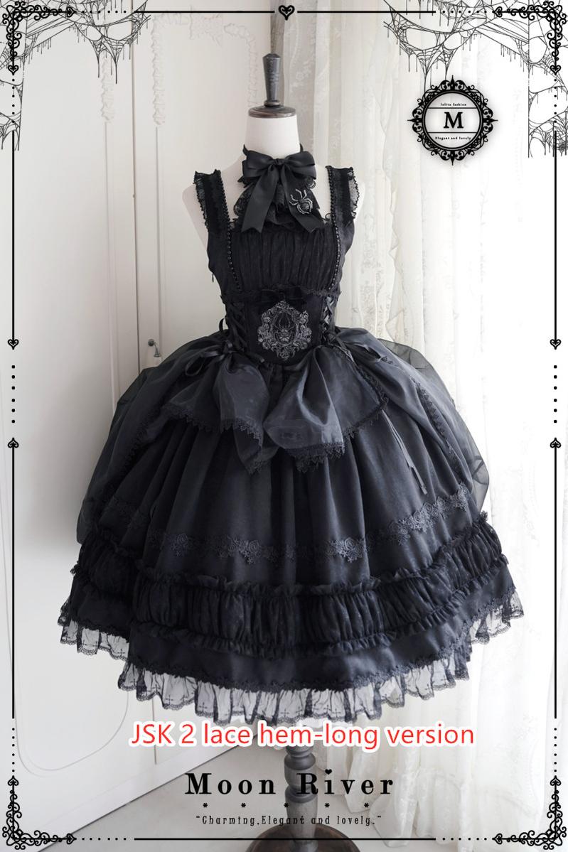 (BFM)Moon River~Gothic Lolita Dress in Red and Black Color S black JSK 2 version- lace hem-short version 