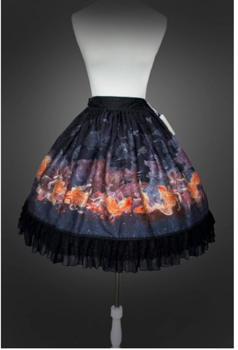 (BFM)EdenLost~Wa Lolita Skirt Goldfishes Black Lolita SK   