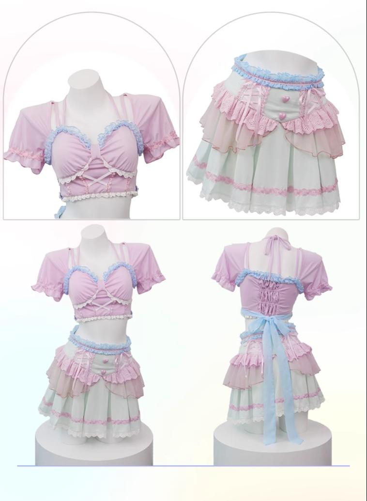 OCELOT - Sweet Lolita-inspired Two-piece Swimsuit with Removable Sleeve