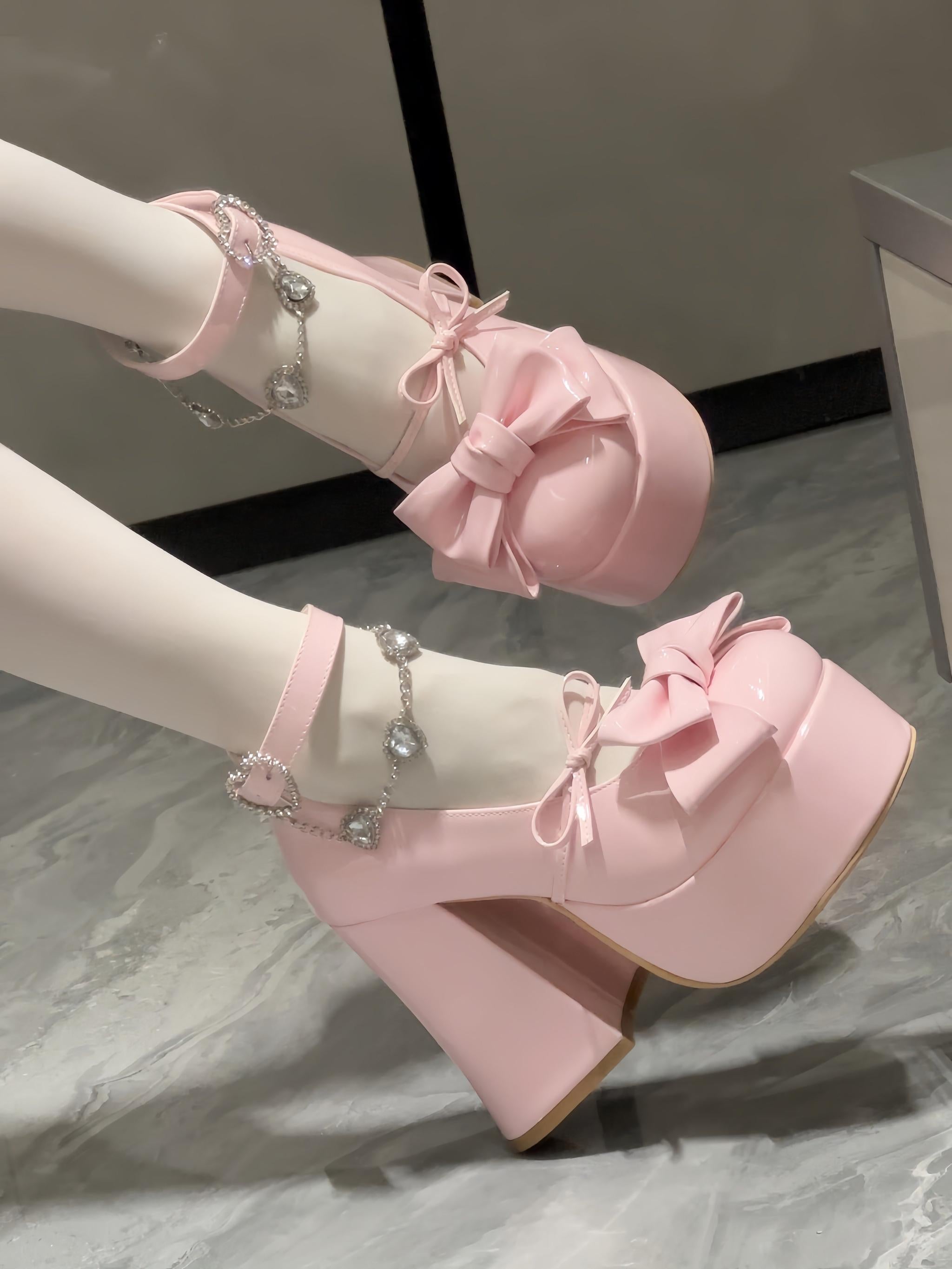 Princess Dudu - Sweet Lolita Heels Shoes, Rhinestone Chain