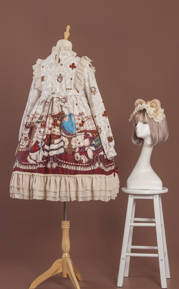 OCELOT~Crown Bear~Kawaii Daily Lolita Long OP Dress   