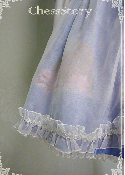 Chess Story~Peach blossom And Snow~Sweet Lolita Bow Overskirt Multicolor   