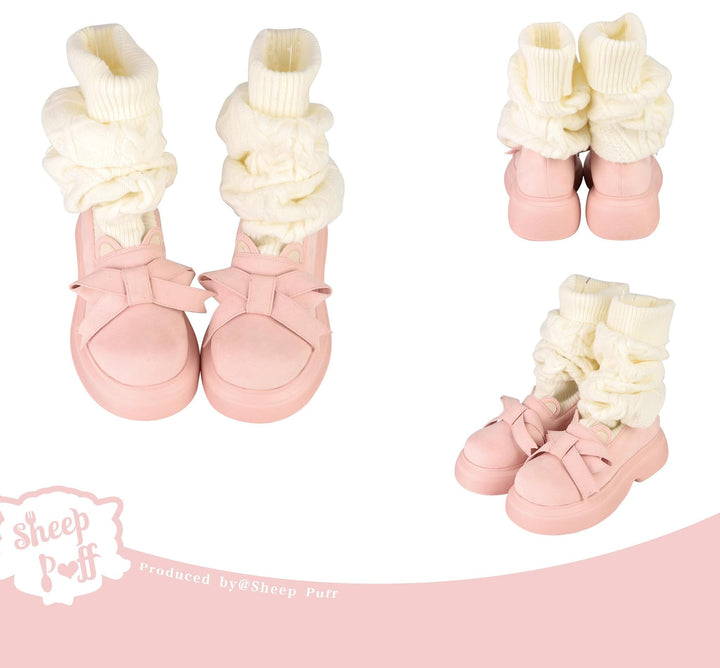 Sheep Puff~Duidui Bear~Winter Lolita Shoes Snow Boots Leg Warmer Shoes 35 Pink 