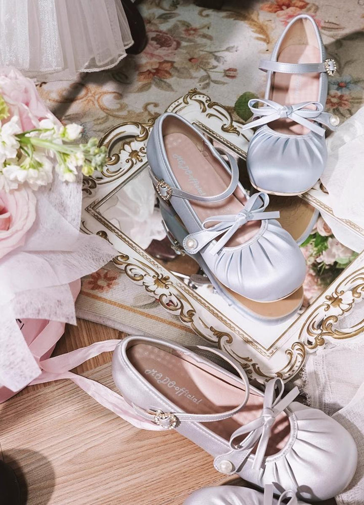 MODO~Glimmer Ballet~Elegant Lolita Shoes Low Chunky Ballet Round-toe Heels