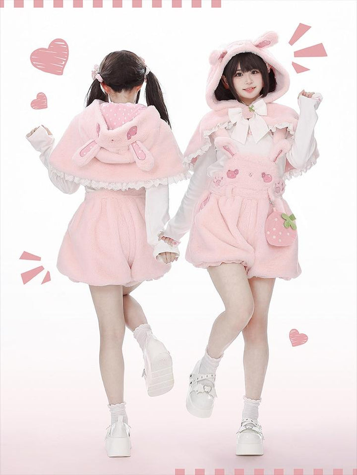 To Alice~Sweet Lolita Strap Shorts Strawberry Rabbit Winter Lolita Suit