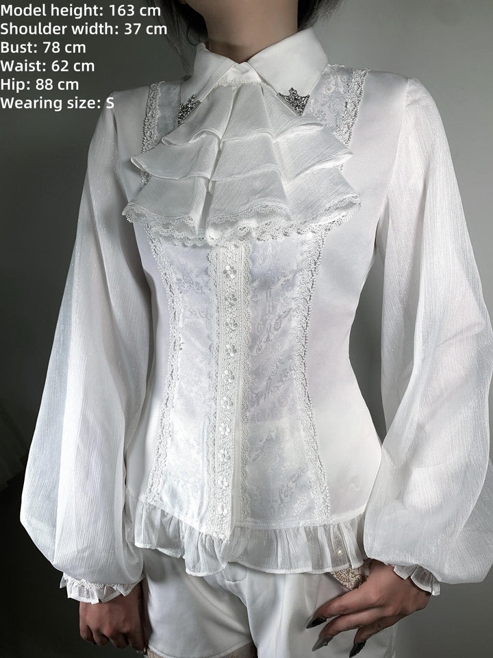 Little Dipper~Silver Elimination~Ouji Lolita Blouse with Long Sleeves and Jabot