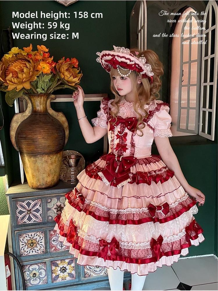 Sakurahime~Ribbon Strawberry~Sweet Lolita JSK and BNT with Old School Lolita Style 42537:744380