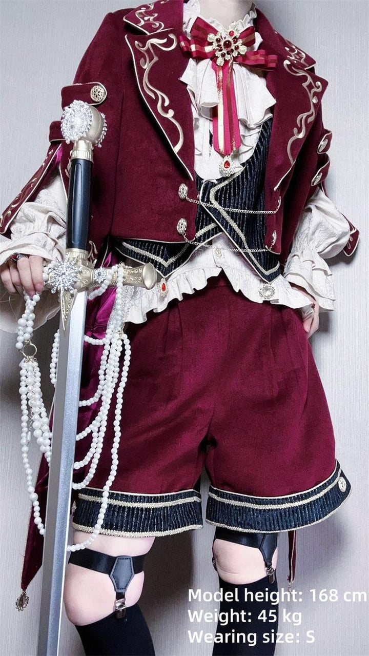 Letters from Unknown Star~Heir~Ouji Lolita Shorts Set Military Prince Lolita Coat and Blouse