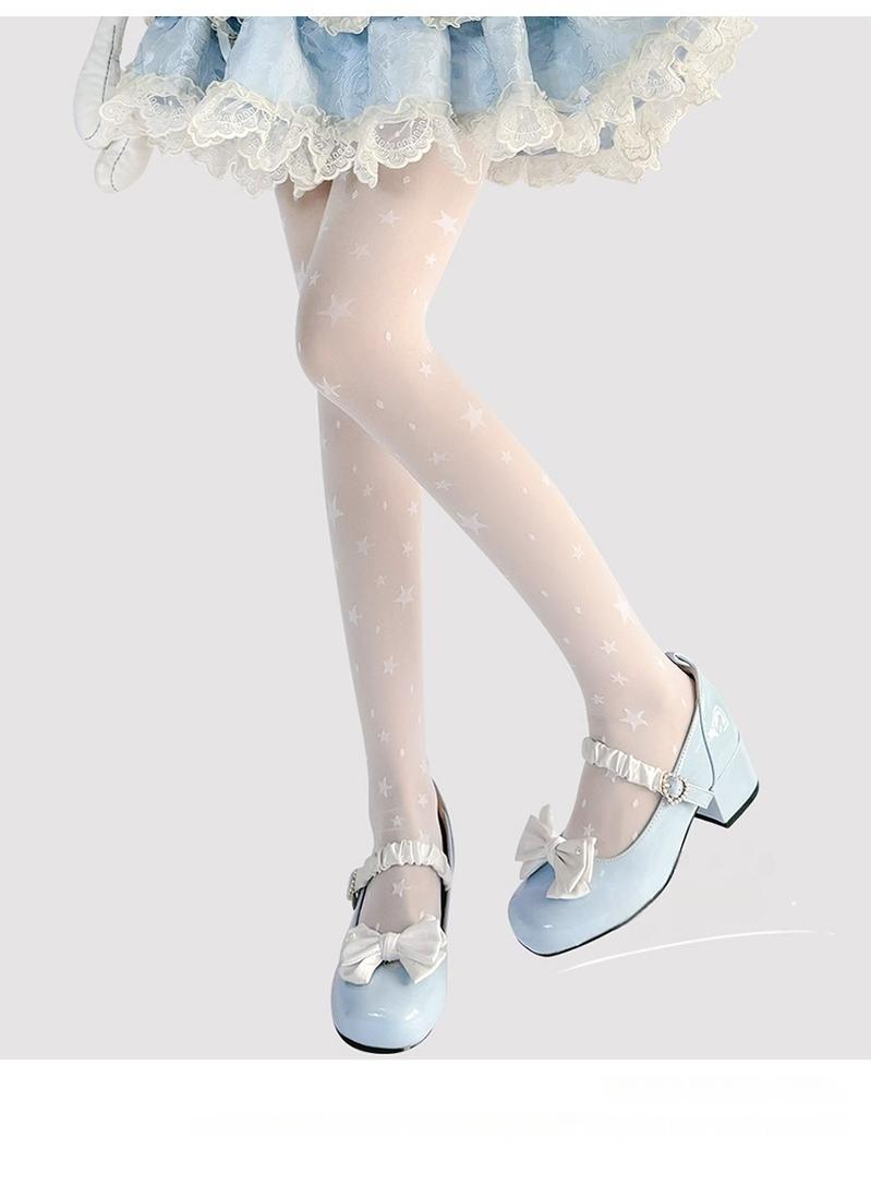 Hua Nai Cat - Summer Kawaii Lolita Thin Tights Sheer Pantyhose with Star Pattern White One Size