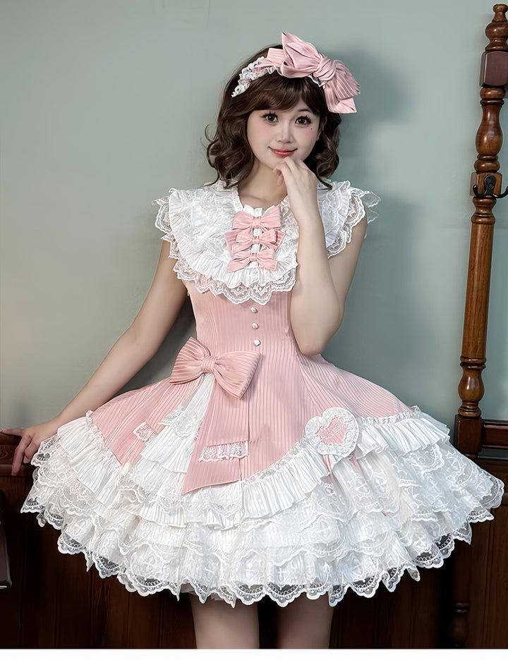 Alice Girl~Arrogant Miss~Sweet Lolita Jumper Dress with Tiered Lace Skirt