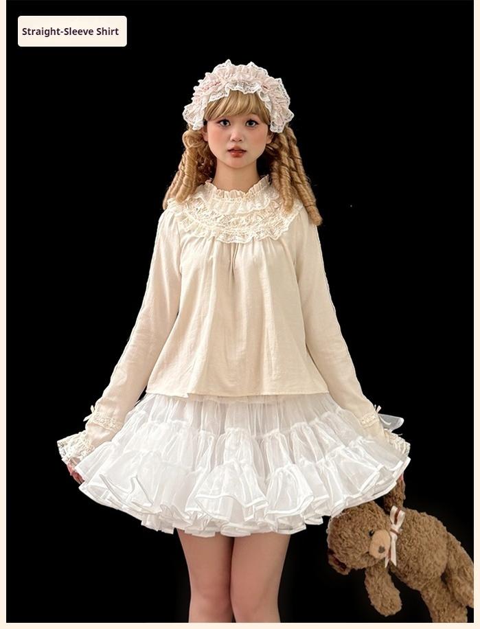 Alice Girl~Bear Castle~Sweet Lolita Blouse Cute Ivory Lolita Shirt   