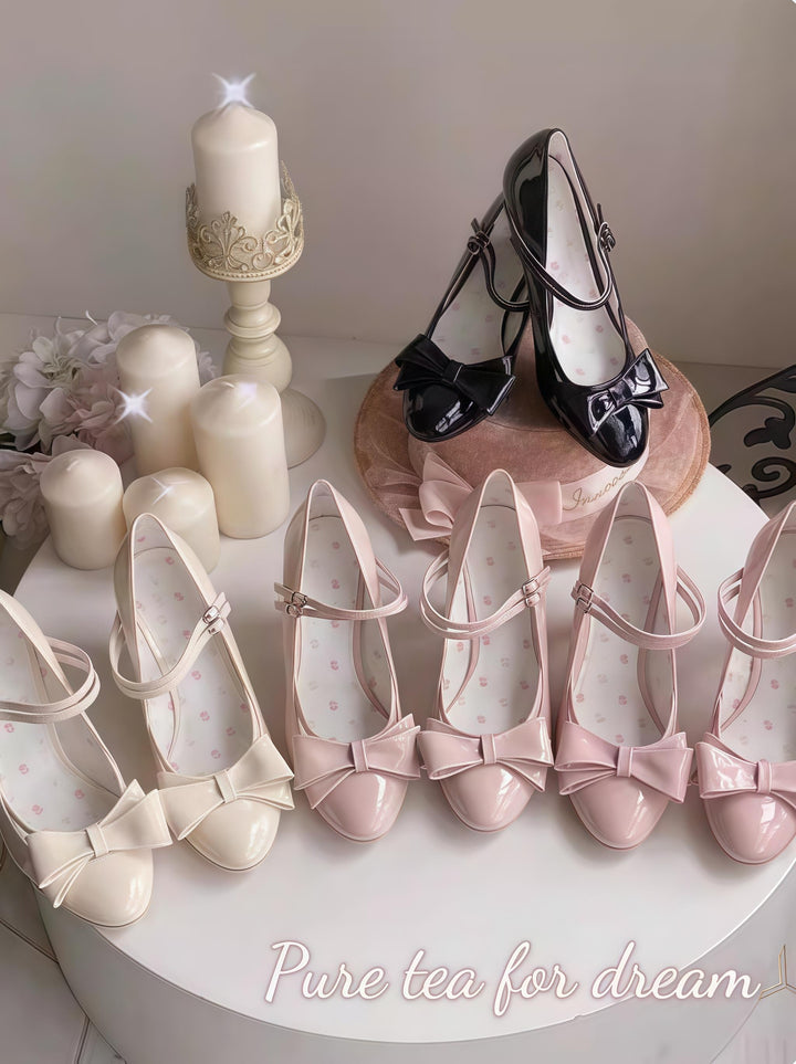 Pure Tea For Dream~Coco Sweet~Elegant Lolita Shoes Pointed Toe Heels with Bow