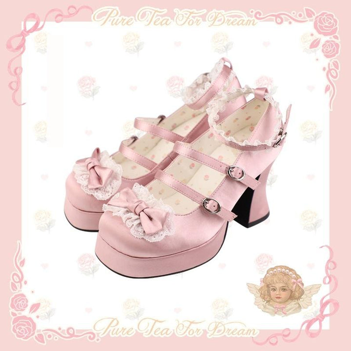 Pure Tea For Dream~Maiden Fairy Tale~Sweet Lolita Lace Shoes Thick Heel Platform Shoes (Pink / 35 36 37 38 39 40) 42089:729368