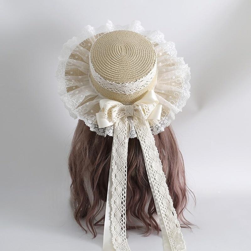 Xiaogui - Country Lolita Straw Hat Summer Hat with Lace and Bow