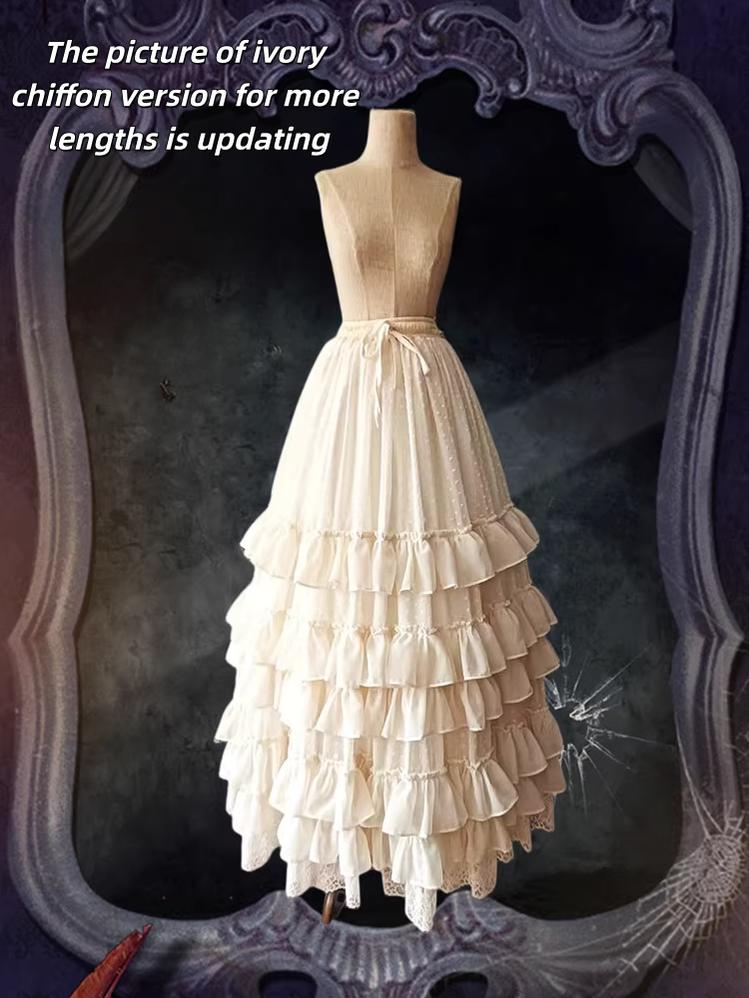 Teddy Bear - Wedding Lolita Petticoat Princess Underwear Extended Base Skirt S-M Ivory / Chiffon / 27.6" (70 cm)