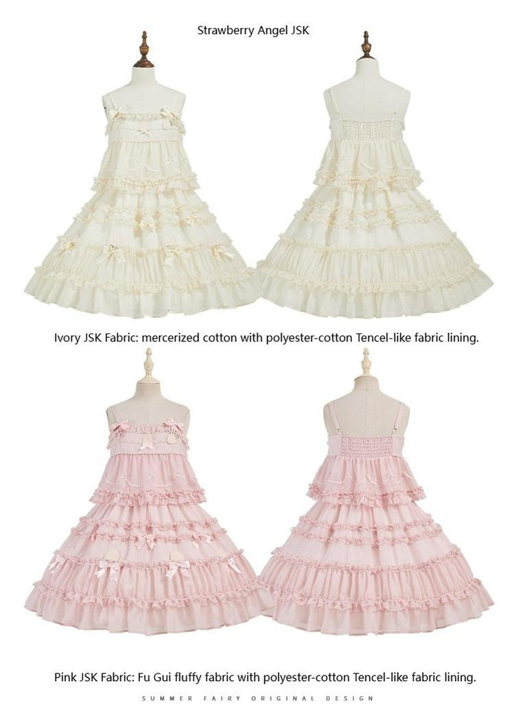 Summer Fairy~Strawberry Angel~Sweet Lolita JSK Suit Tiered Ruffle Dress Set 42065:728340