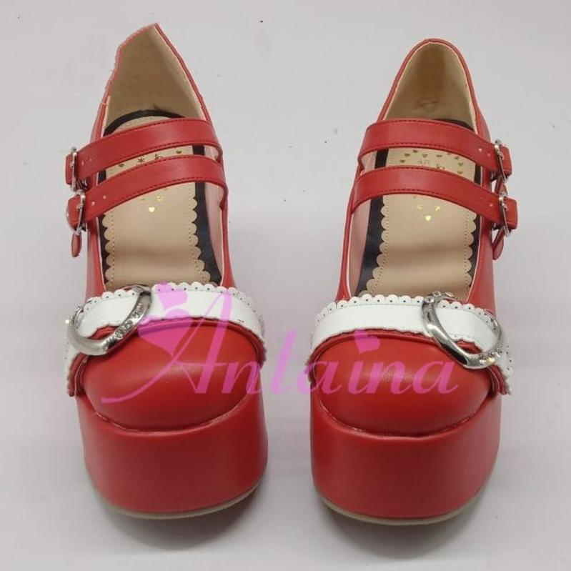 Antaina~Sweet Lolita Shoes Lace Heart Platform Shoes in Plus Size 42086:727743