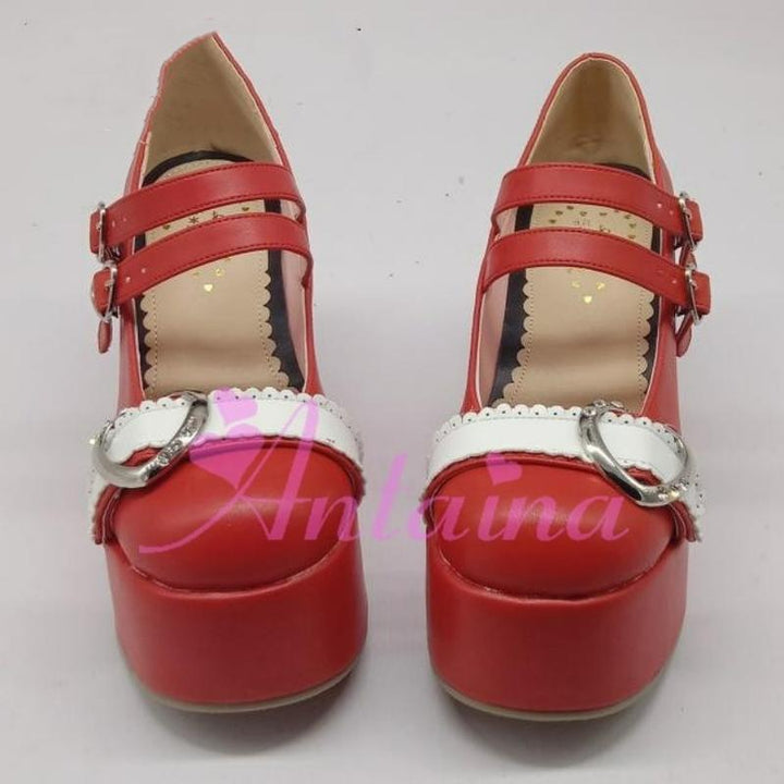 Antaina~Sweet Lolita Shoes Lace Heart Platform Shoes in Plus Size 42086:727743