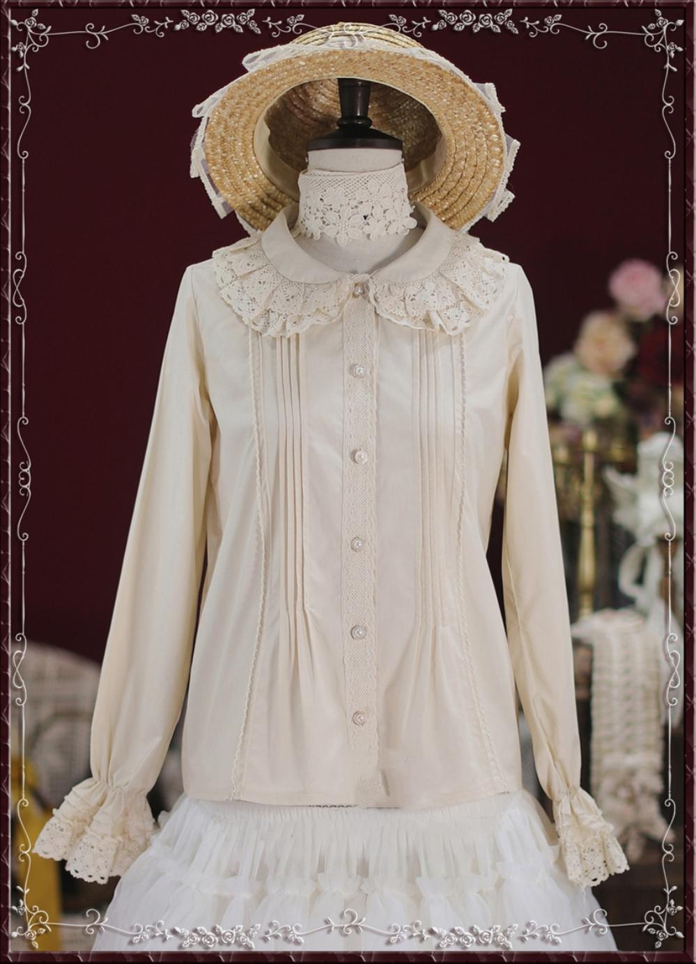 Tiny Garden~Cotton Retro Lace Lolita Blouse S apricot