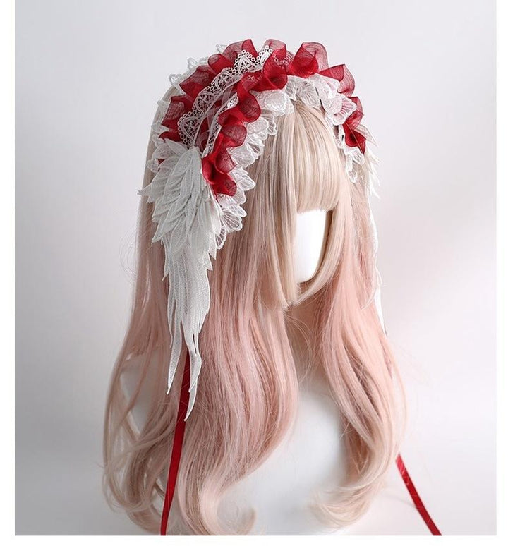 Xiaogui~Christmas Color Lolita Headdress Red and White Feather Accessory Wing shape hairband only