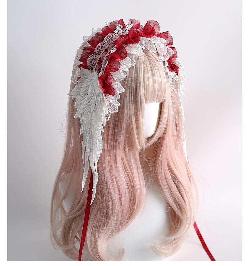 Xiaogui - Christmas Color Lolita Headdress Red and White Feather Accessory Wing shape hairband only