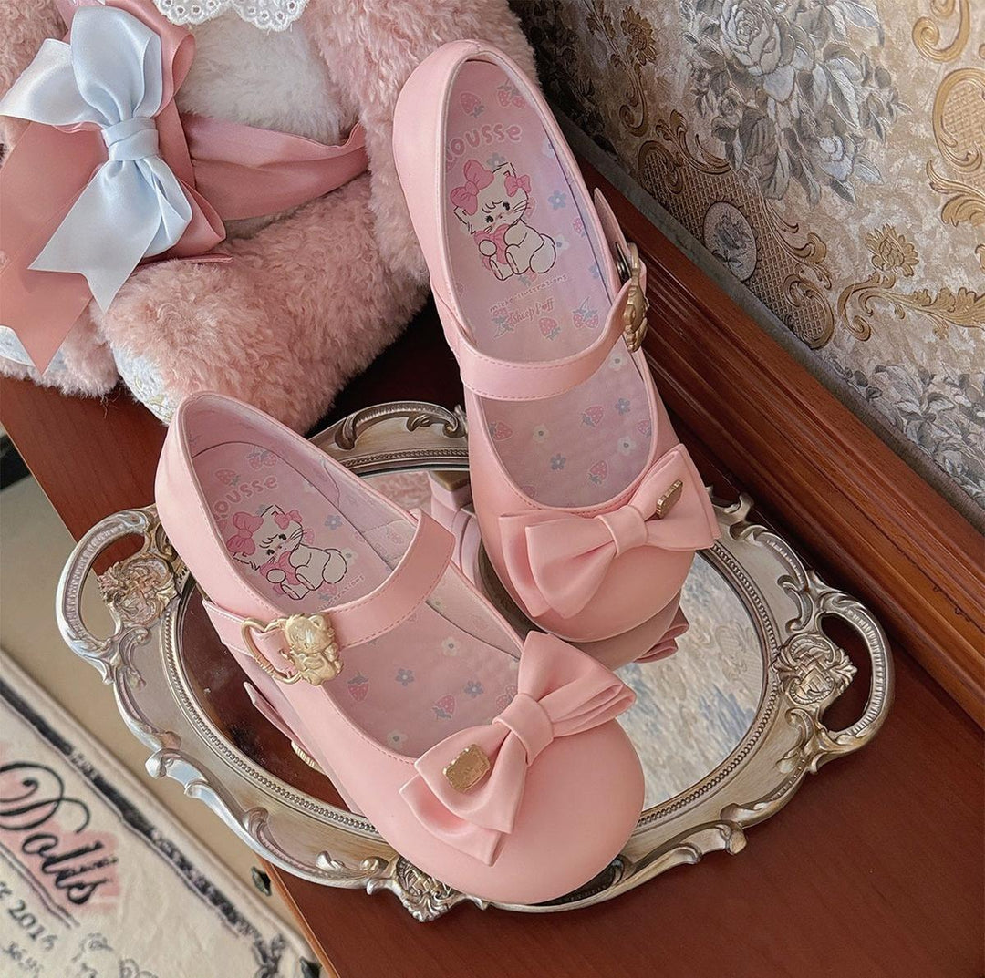 Sheep Puff~Mikko Hug~Sweet Lolita Shose Round Toe Lolitta Heels Butterfly Bow