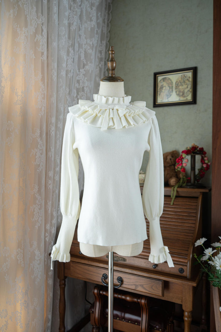 Miaoplus~Sweet Lolita Knit Sweater Long Sleeve Winter Lolita Top White S 