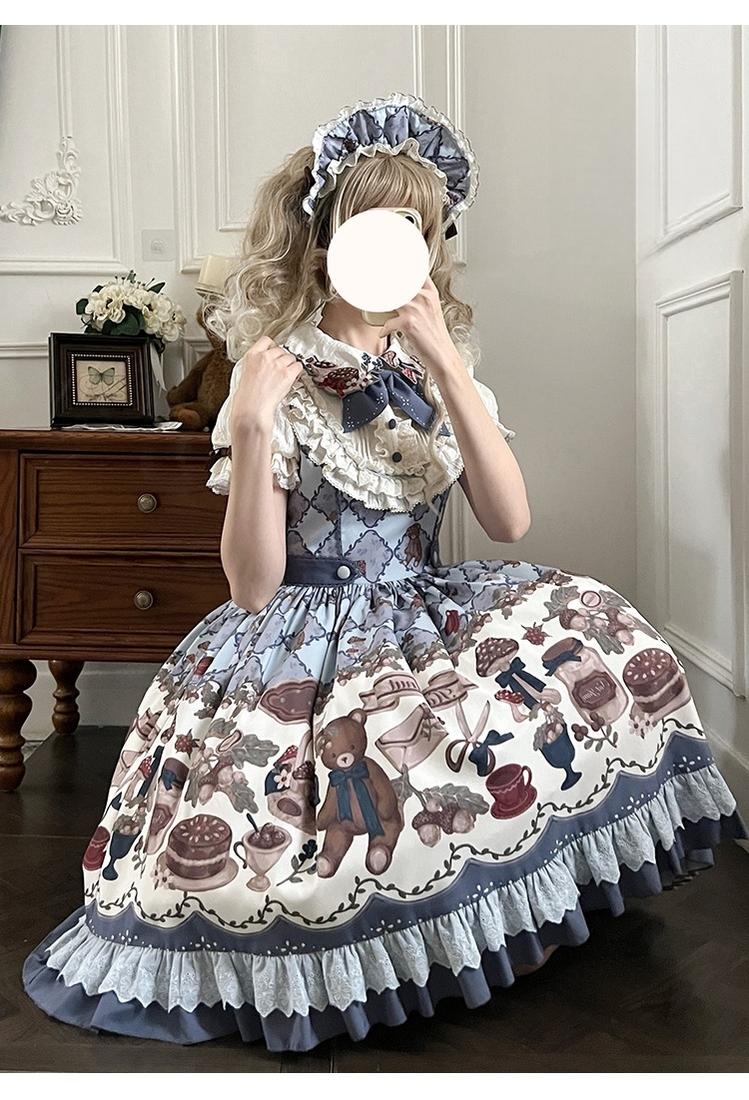 Spireme Cat - Hazelnut Bear - Kawaii Lolita Dress, Bear & Dessert Print