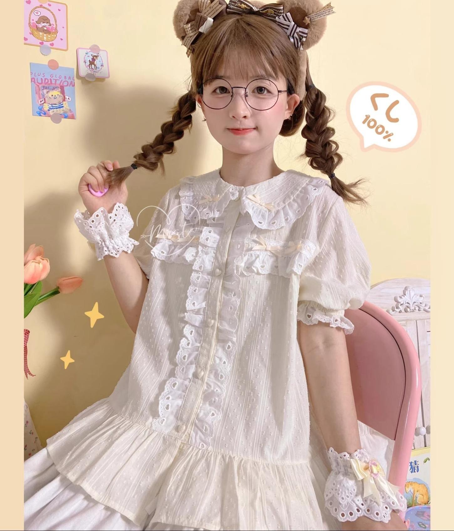 MIST - Cotton Sweet Lolita Blouse, Peter Pan Collar Ivory S