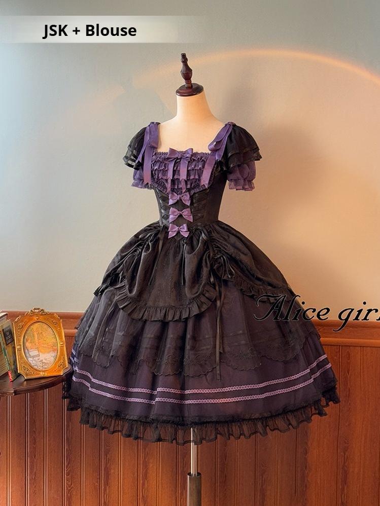 Alice girl~Yesterday Morning Mist~Classic Lolita JSK Elegant Low-cut Lolita Dress Black-purple JSK only(without the blouse) XS