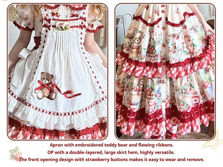 Spireme Cat~December Strawberry Field~Sweet Lolita OP Dress Strawberry Printed Dress